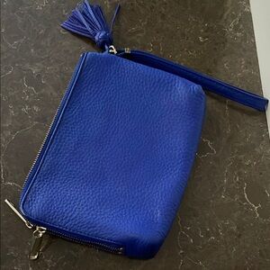 Blue Leather Wristlet Clutch